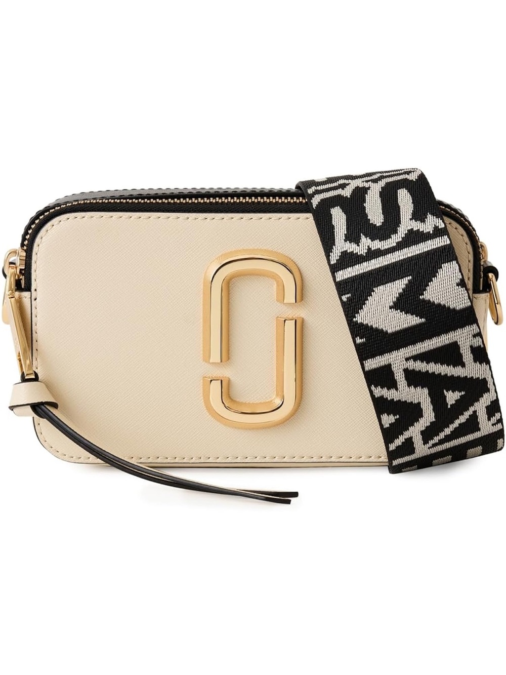 New Marc Jacobs Cream Leather Snapshot Crossbody with Black & White Strap